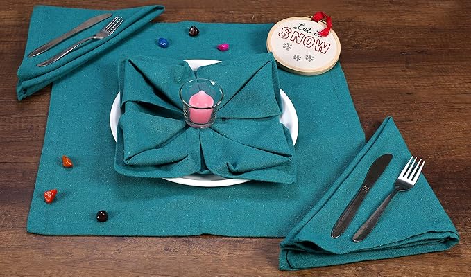Ramanta Home Teal Cotton Dinner Napkins Set of 12 | 100% Cotton 18x18 Inch Cloth Napkins | Reusable Fabric Table Napkins for Everyday Use, Parties, Weddings, Thanksgiving, Christmas, Halloween