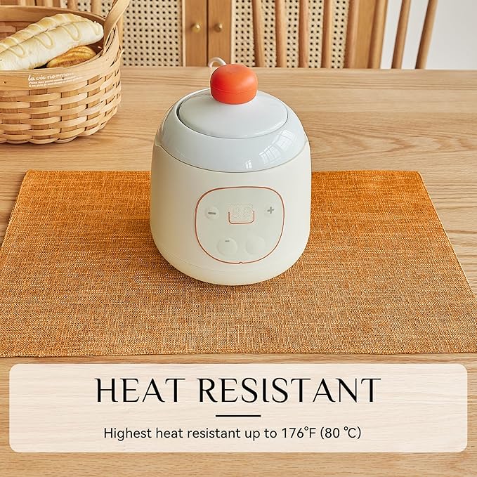 Softalker Faux Linen Placemats Set of 12-12 x 18 Inch, Heat Resistant Double Layered Durable Burlap Farmhouse Place Mats, Non-Slip Washable Rustic Table Mats for Dining, Kitchen, Party（Orange