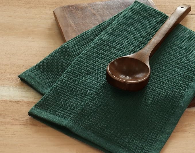 PurpleEssences Waffle Weave Kitchen Towel, 100% Cotton - 15x25 Inches, with Hanging Loop Ultra Soft Absorbent Quick Drying Dish Cloth, Tea and Hand Towels, 6 Pack - Christmas Holiday Winter - Green