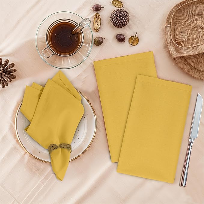 Ruvanti Cloth Napkins Set of 12, 18x18 Inches, 100% Cotton, Washable, Soft & Absorbent, Perfect for Wedding, Christmas, ‎Thanksgiving Dinners - Spicy Mustard