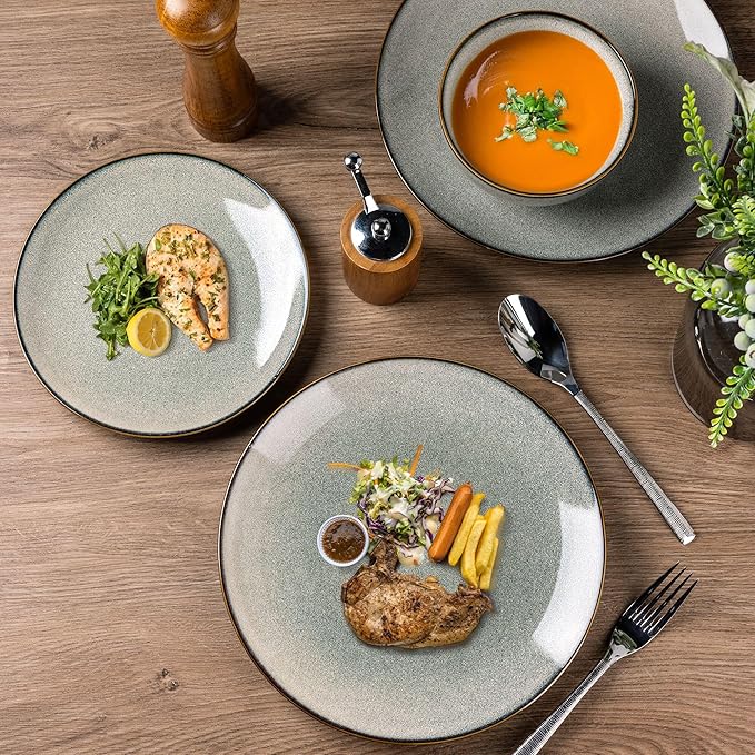 GBHOME Ceramic Dinnerware Sets for 8, 24 Pieces Stoneware Plates and Bowls Sets, Reactive Glaze Dishes -Scratch Resistant, Dishwasher&Microwave Safe