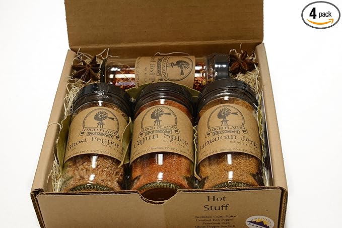 Hot Stuff Gift Set of 4 ~ Gift Set by High Plains Spice Company ~ Gourmet Meat and Veggie Spice Blends & Rubs For Beef, Chicken, Veggies & All Recipes ~ Spice Blends Handcrafted In Colorado, USA