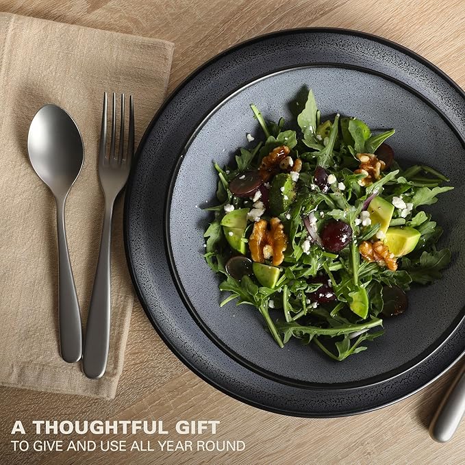 Gibson Elite Tribeca Loft 16-Piece Dinnerware Set – Matte Black and Blue Reactive Glaze Stoneware, Double Bowl Round Plates and Bowls – Modern Rustic Dinnerware for 4, Dishwasher & Microwave Safe