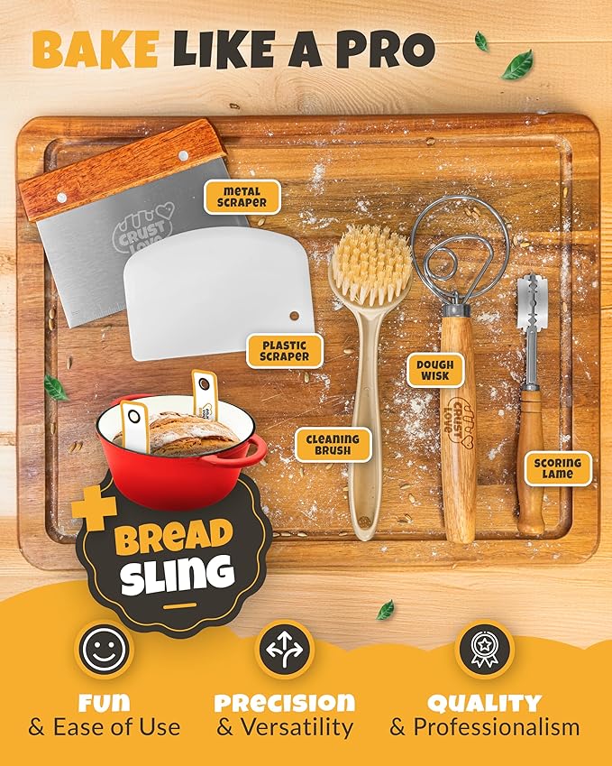 Dutch Oven for Bread Baking - incl. Sourdough Bread-Baking Supplies like Banneton Bread-Proofing Basket - 5QT Enameled Cast Iron Bread-Oven with Lid, Bread-Pan Sour Dough Starter Kit