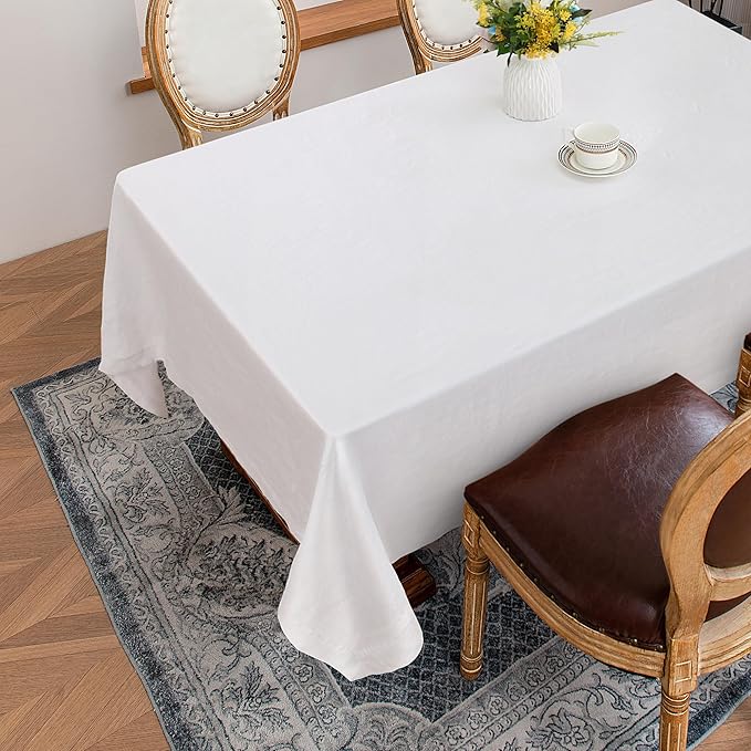 Linen World Linen Tablecloth, 100% French Linen White Tablecloth 72" x 72" Inch, Washable Square Tablecloth for Dining, Outdoor, Weddings and Restaurants, Decorative Valentine Easter