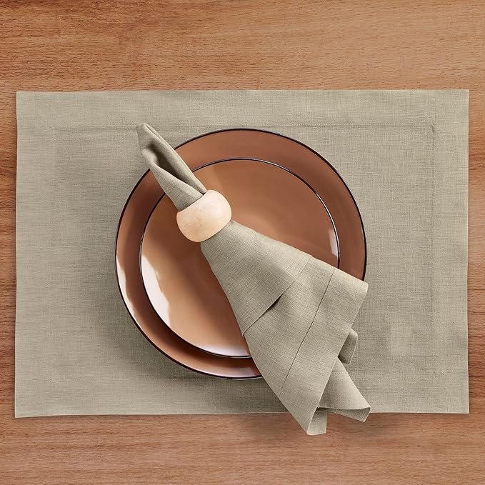 Solino Home Linen Placemats Set of 4 - Vintage Khaki Placemats 14 x 19 Inch - 100% Pure Linen Table Place Mats for Fall, Autumn, Thanksgiving - Fete