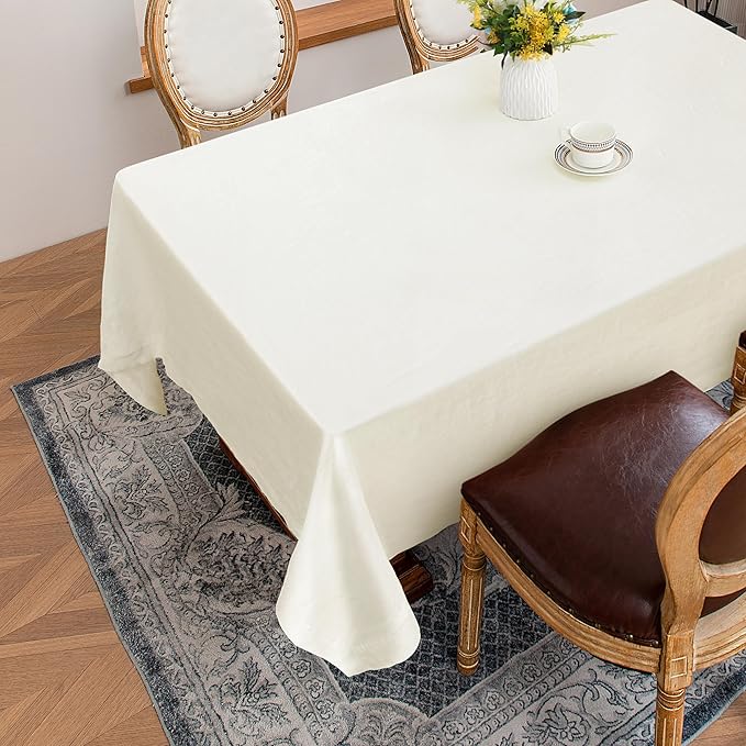 Linen World Linen Tablecloth, 100% Pure Linen Cream Tablecloth 55" x 55" Inch, Washable Square Tablecloth for Dining, Outdoor, Weddings and Restaurants, Decorative Valentine Easter, Jacquard Weave