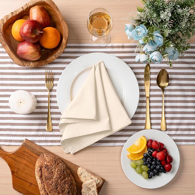 Blue Needles Solid Cloth Napkins Set of 6 Cream 100% Cotton Dinner Napkins 18x18 inches - Soft, Reusable, Absorbent & Washable Fall Thanksgiving Linen, Ideal for Events, Parties & Everyday Use