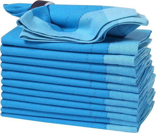 Bedding Craft Cotton Cloth Napkins Set of 12 – 20x20 Blue Multi Double Hemstitched – Machine Washable Dinner Napkins for Weddings, Parties & Father’s Day Celebrations