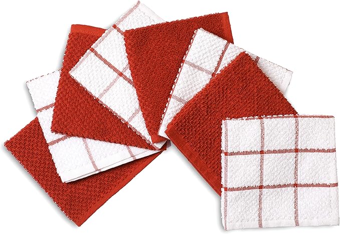 AMOUR INFINI Cotton Kitchen Dish Cloths Set of 8 – Highly Absorbent, Super Soft Premium Terry Cleaning Cloth (12"x12" Inch) Premium Dishcloths for Washing Dishes (Rust)