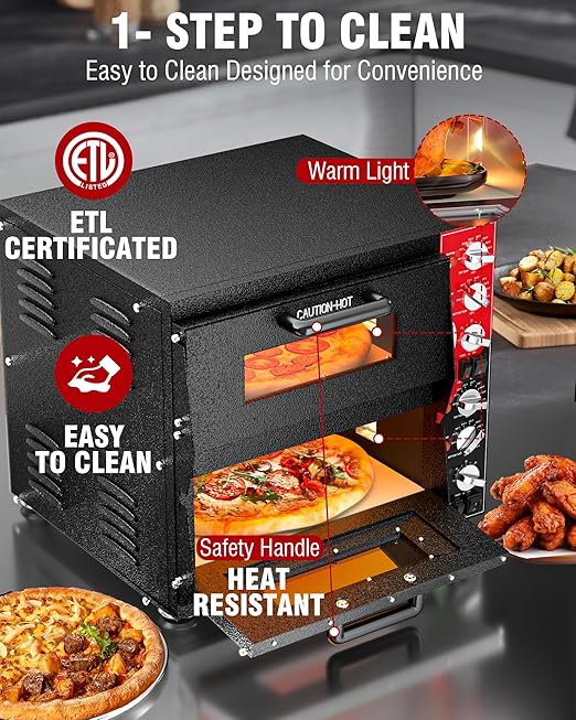 PYY Indoor 16in Pizza Oven - Double Decker Electric Pizza Ovens Countertop with Pizza Stone, 60-Min Ring Timer, for Home and Restaurant Commercial, 3200W, ETL Listed,Black