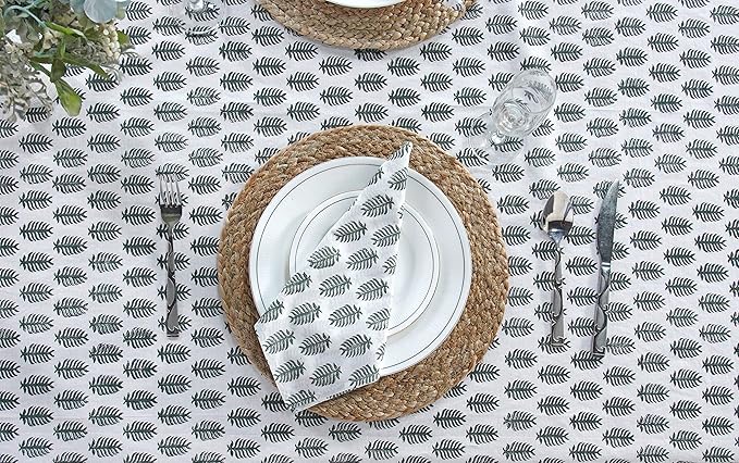 Ridhi -Emerald Green Cotton Tablecloth, Handblock Print Floral Table Cloth for Kitchen Dining Linen I Thanksgiving, Christmas, Wedding, Fall Décor 4 Seater 60x60 Inches Square