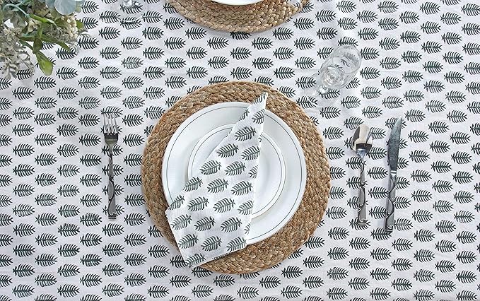 Ridhi Emerald Green Hand Block Print Cotton Rectangle Tablecloth 120 x 80 inches Reusable Table Cover Decorative Everyday Use for Dining Room, Farmhouse, Home, Party, Festive & Wedding, Fall