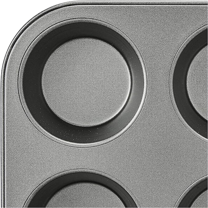 Amazon Basics Nonstick Round Muffin Baking Pan, 12 Cups, Set of 2, Gray, 13.9x10.55x1.22"