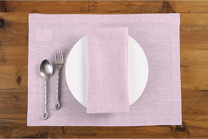 Solino Home Linen Napkins Set of 4-100% Pure Linen Bubblegum Pink Dinner Napkins Cloth 20 x 20 Inch - Athena, Handcrafted and Machine Washable