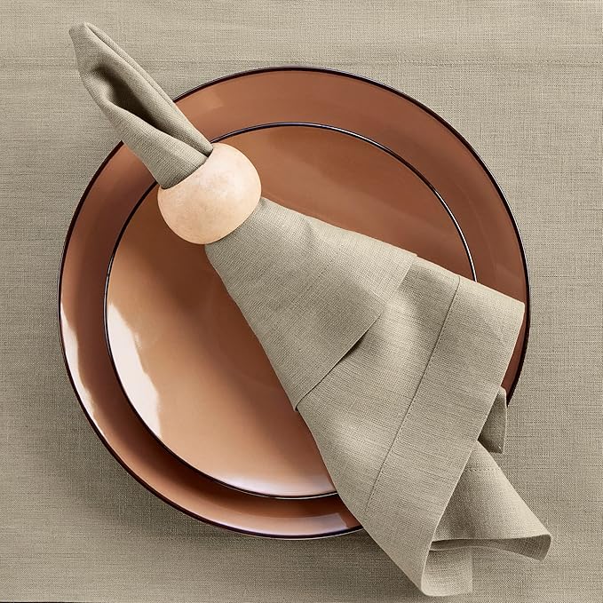 Solino Home Linen Napkins Set of 4-100% Pure Linen Vintage Khaki Dinner Napkins Cloth 20 x 20 Inch for Fall, Autumn, Thanksgiving - Fete, Handcrafted and Machine Washable