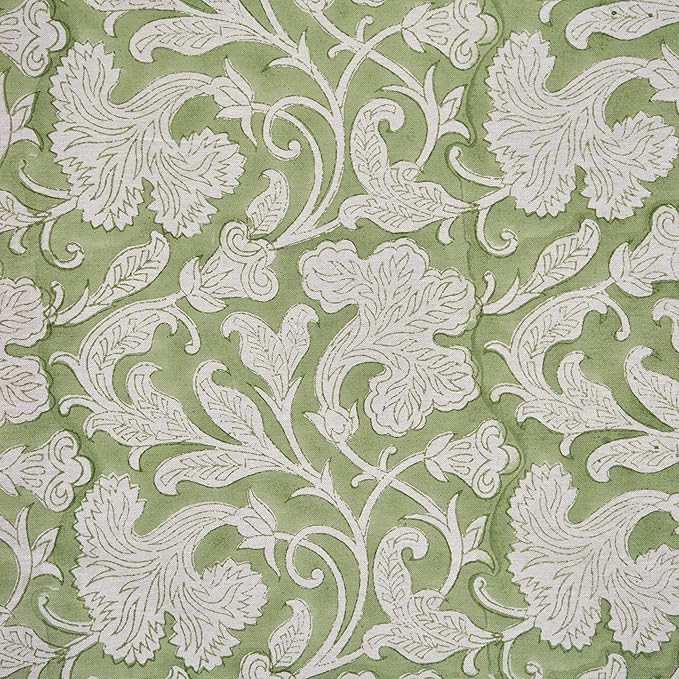 Ridhi - Hand Block Print Cotton Cloth Dinning Table Cover Wedding Farmhouse Thanks Giving Christmas Spring Tablecloth (Sage Green, 8 Seater 70x108 Inches)