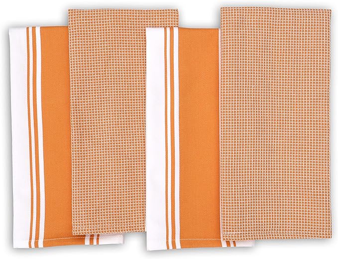 AMOUR INFINI Cotton Kitchen Towels - Set of 4 Highly Absorbent, Ultra Soft Waffle Weave Tea Towel with Hanging Loop - 20x28 Inch Quick Drying Dish Cloths for Cleaning (Orange)