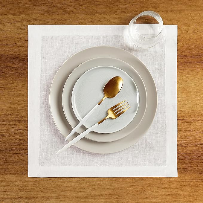 Solino Home White Placemats Set of 4-100% Pure Linen Placemats 14 x 14 Inch for Fall, Autumn, Winter, Thanksgiving, Christmas, Holiday - Fete