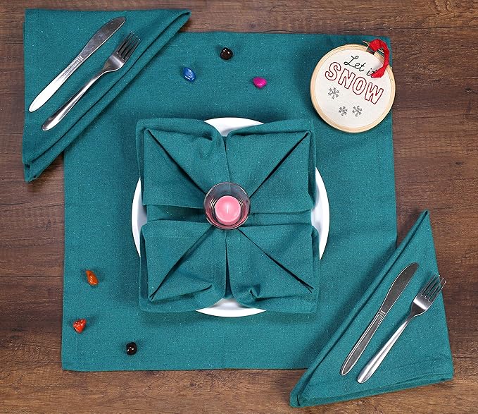 Ramanta Home Teal Cotton Dinner Napkins Set of 12 | 100% Cotton 18x18 Inch Cloth Napkins | Reusable Fabric Table Napkins for Everyday Use, Parties, Weddings, Thanksgiving, Christmas, Halloween