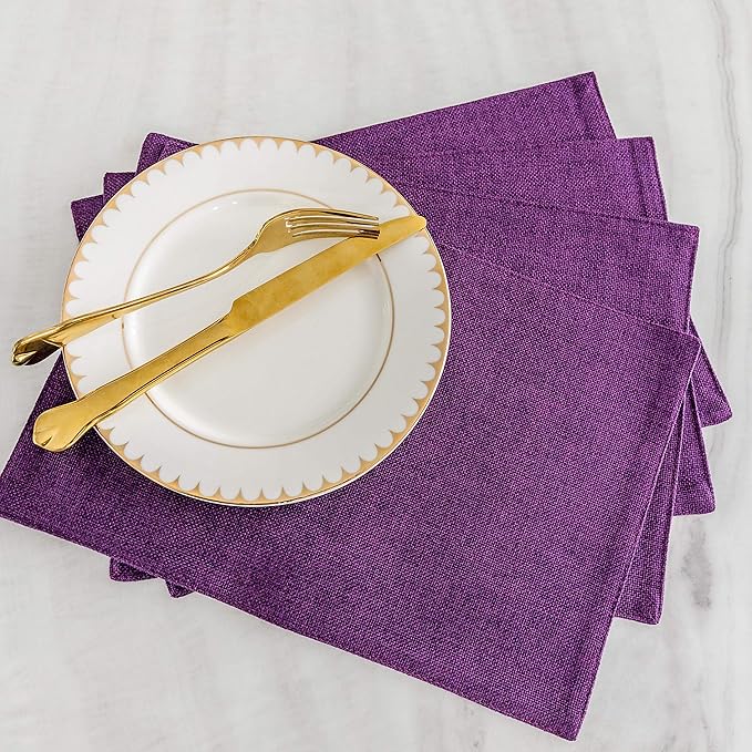 Home Brilliant Placemats Set of 6 Heat Resistant Dining Table Place Mats for Kitchen Table, 13 x 19 inches, Purple