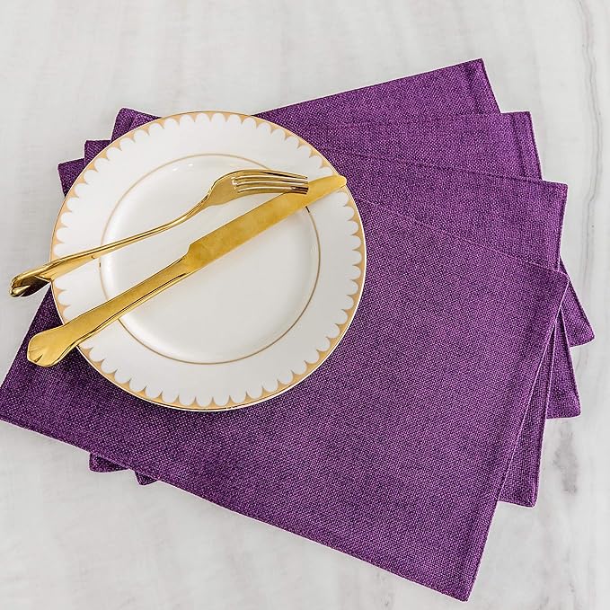 Home Brilliant Cloth Placemats Set of 4 Heat Resistant Dining Table Place Mats for Kitchen Table, 13 x 19 inches, Purple