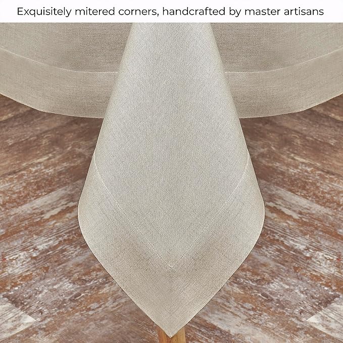 D'Moksha Homes Linen Natural Square Tablecloth 60 x 60 Inch - 100% Pure Linen Table Throw for Square Tables - Machine Washable Table Cloth for Summer, Fall and Halloween