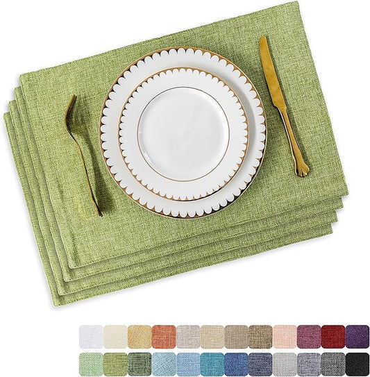 Home Brilliant Green Placemat Set of 4 Washable Place Mats Placemats Heat Resistant Sage Placemat for Dining Table Kitchen Table Mats Spring Dinner Decor, Grass Green