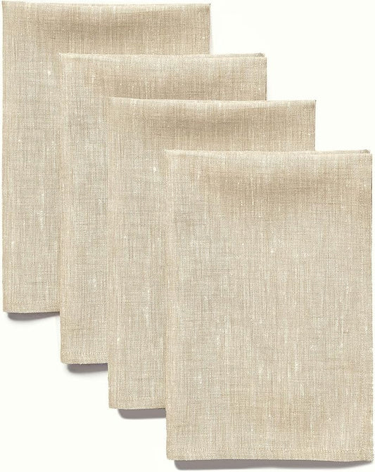 Solino Home Linen Cloth Napkins Set of 4-100% Pure Linen Champagne Beige Dinner Napkins 20 x 20 Inch for Fall, Autumn, Thanksgiving, Christmas, Holiday - Athena, Handcrafted and Machine Washable
