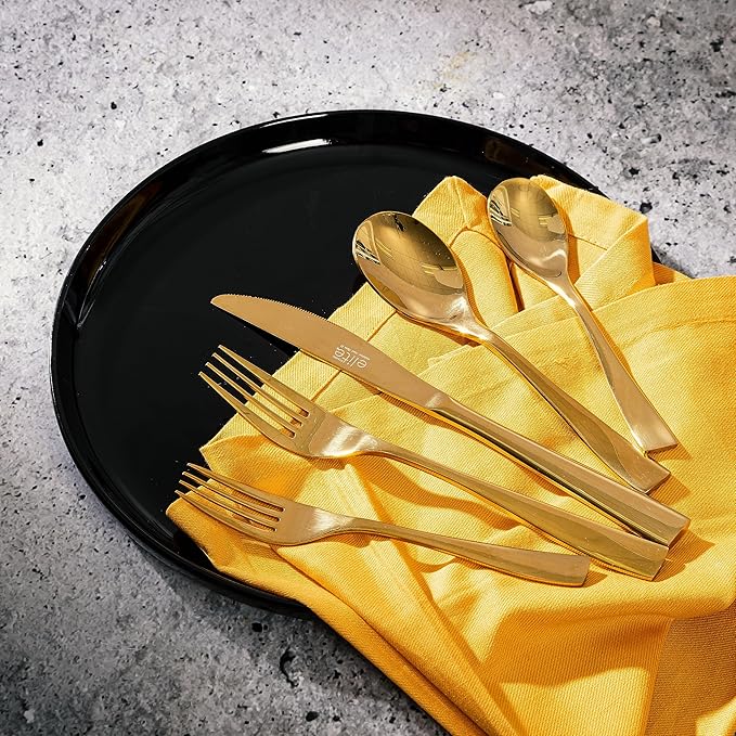 Gibson Elite Holland Road 20-PieceFlatware Silverware Set - Stainless Steel Utensils - Forks, Spoons, Knives - Service for 4 - Gold