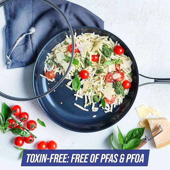 Blue Diamond Cookware Hard Anodized Ceramic Nonstick, 11" Frying Pan Skillet with Lid, PFAS-Free, Dishwasher Safe, Oven Safe, Grey