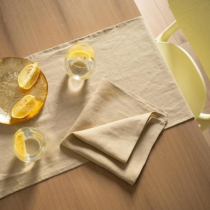 Linen Dinner Napkins 18 x 18 Inch - 100% Flax Linen Napkins - Stone Washed Pure Linen Cloth Napkins (Royal Cream, 18" x 18"(Set of 4))