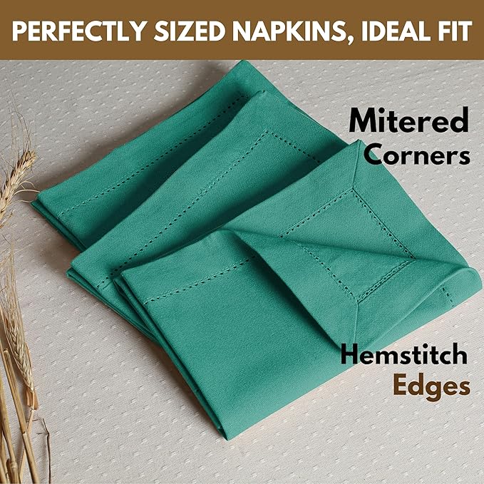 Native Fab Cloth Napkins Set of 12, 100% Cotton, Hemstitched Mitered Edges, Washable Fabric Napkins, 18x18 inch, Soft, Breathable, Reusable Linen Napkins for Events, Party, Luncheon - Royal Green