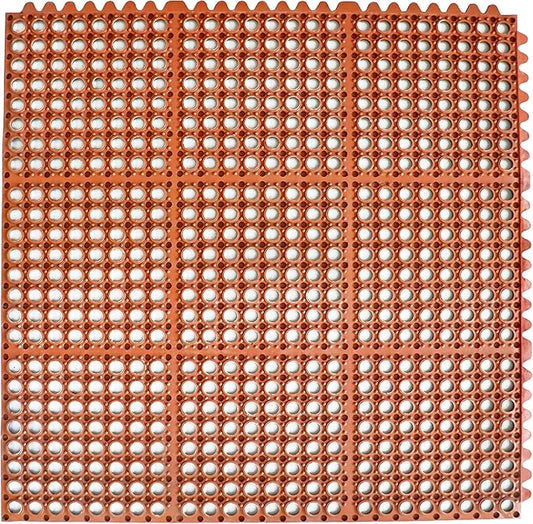 New Star 1 pc Heavy Duty Red 36x36 inch Interlocking Restaurant / Bar Grease Resistant Rubber Floor Mat
