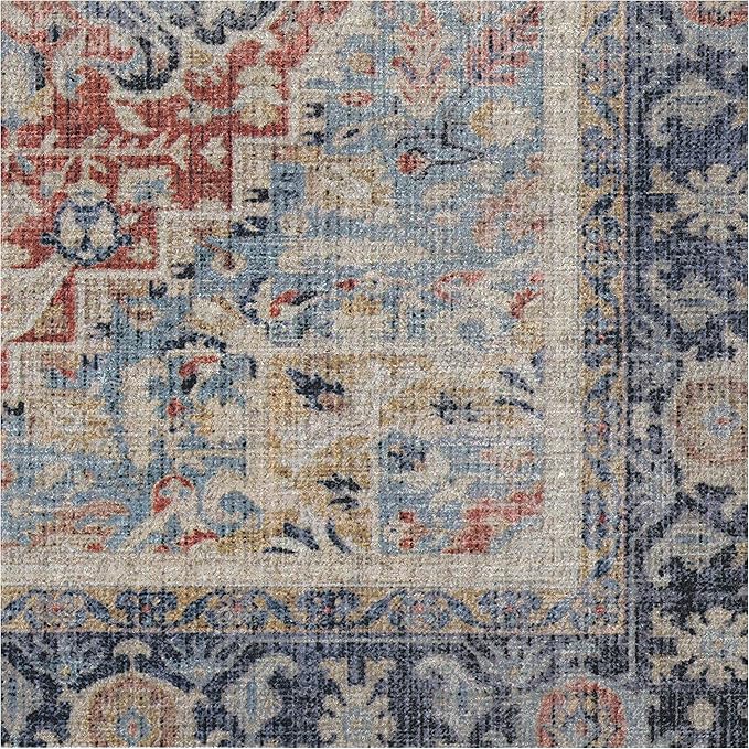 RUGGABLE Washable Vintage Runner Rug – Kamran Cayenne Red 2.5x10, Stain-Resistant, Non-Slip Hallway Runner – Machine Washable Rug for Hallway, Entryway, Living Room & Kitchen–with Cushioned Pad