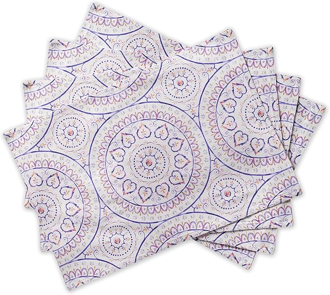 Maison d' Hermine Placemats Set of 4 100% Cotton Washable Cloth Place Mats, Reusable Table Mats for Kitchen Dining Decoration, Party, Wedding, Restaurant Spring/Summer (Mandala, 13" x 19")