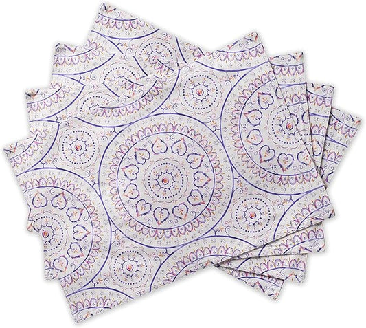 Maison d' Hermine Placemats Set of 4 100% Cotton Washable Cloth Place Mats, Reusable Table Mats for Kitchen Dining Decoration, Party, Wedding, Restaurant Spring/Summer (Mandala, 13" x 19")