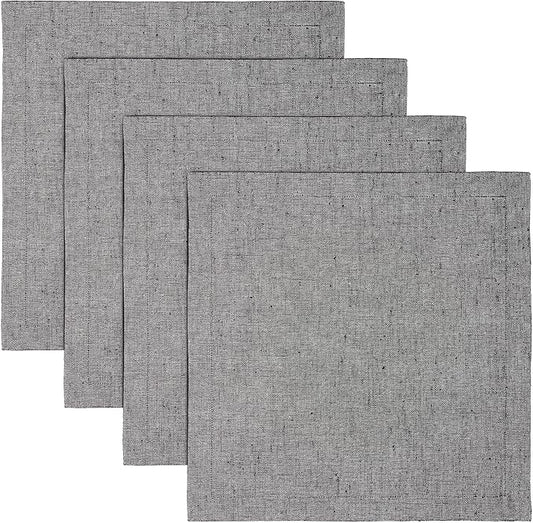 Solino Home Linen Square Placemats Set of 4 - Chambray Black Placemats 14 x 14 Inch - 100% Pure Linen Table Mats for Winter, Thanksgiving - Athena