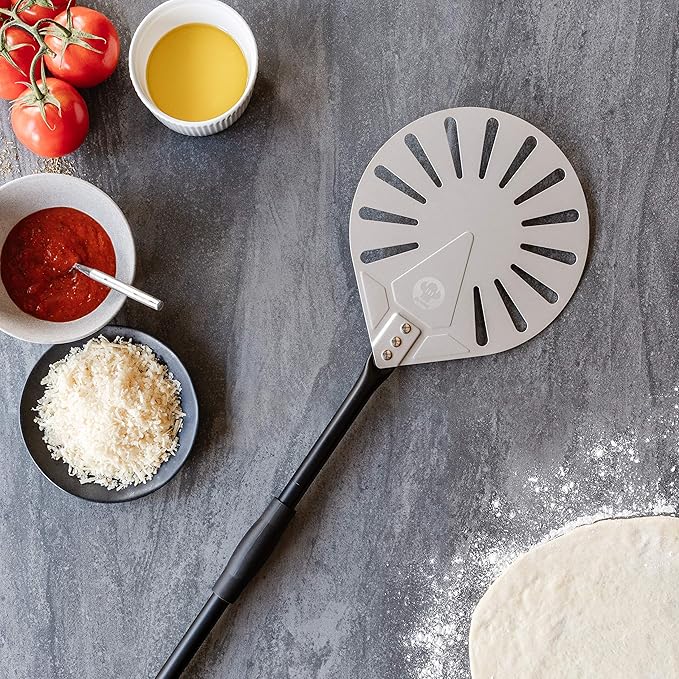 Chef Pomodoro Supreme Aluminum 9-Inch Turning Pizza Peel with Detachable Metal Handle for Easy Storage, 47-Inch Long, Gourmet Luxury Pizza Paddle for Baking Homemade Pizza Bread