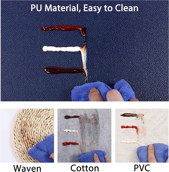 Faux Leather Placemats, PU Table Mats, Set of 4, Waterproof, Stain Resistant, Heat Resistant, Non-Slip Easy to Clean for Kitchen Dining Table,Conference Table C Blue Rectangle