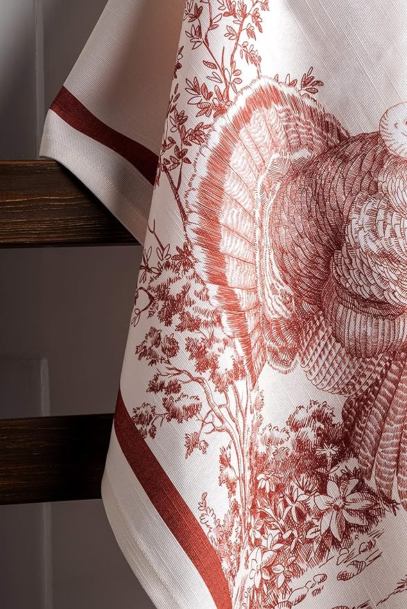 Maison d' Hermine Kitchen Towels Set of 3 100% Cotton 20" x 27.5" Reusable Cloth Tea Dish Towels Absorbent with Hanging Loop for Kitchen Dining Thanksgiving Christmas Decorations (Holy Jouy - Red)