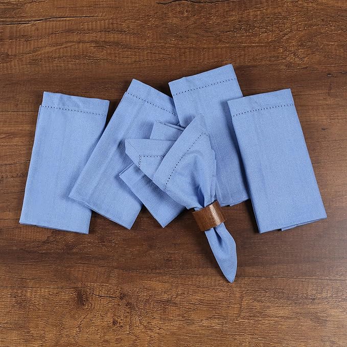 Bedding Craft Cotton Cloth Dinner Napkins Set of 12 – 18x18 Water Blue Hemstitched – Soft Durable Machine Washable Fabric Napkins for Weddings, Christmas, New Year & Everyday Dining