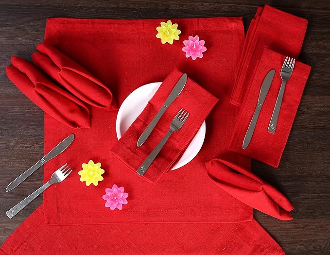 Ramanta Home Red Cotton Dinner Napkins Set of 12 | 100% Cotton 18x18 Inch Cloth Napkins | Reusable Fabric Table Napkins for Everyday Use, Parties, Weddings, Thanksgiving, Christmas, Halloween