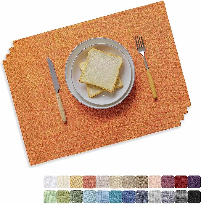 Home Brilliant Cloth Placemats Set of 4 Heat Resistant Fall Dining Table Place Mats for Kitchen Table Dinner Party Thanksgiving Decorations, 13 x 19 inches, Orange