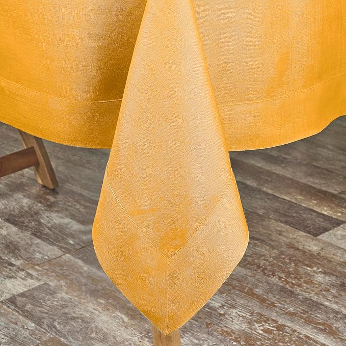 D'Moksha Homes Linen Tablecloth 60 x 120 Inch - 100% Pure Linen Sunflower Yellow Table Cloth for Rectangle Tables - Machine Washable Cloth Tablecloth for Summer, Fall and Halloween