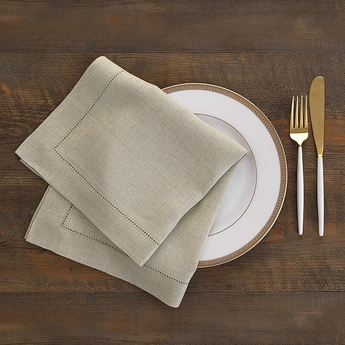Solino Home Natural Linen Napkins Set of 4-100% Pure Linen Hemstitch Dinner Napkins 20 x 20 Inch for Fall, Autumn, Thanksgiving, Christmas, Holiday - Classic Hemstitch