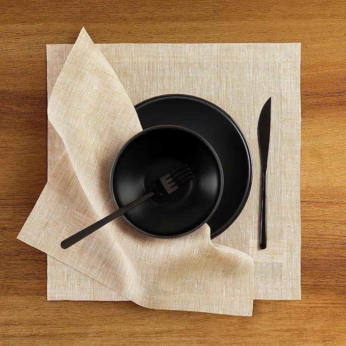 Solino Home Linen Square Placemats Set of 4 - Champagne Beige Placemats 14 x 14 Inch - 100% Pure Linen Table Mats for Fall, Autumn, Thanksgiving, Christmas - Athena