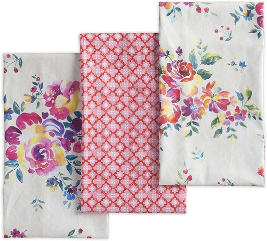 Maison d' Hermine Kitchen Towels Set of 3 100% Cotton 27.50" x 20" Reusable Cloth Tea Dish Towels Absorbent with Hanging Loop for Kitchen, Home, Dining, Cocktail Parties Spring/Summer (Rose Garden)