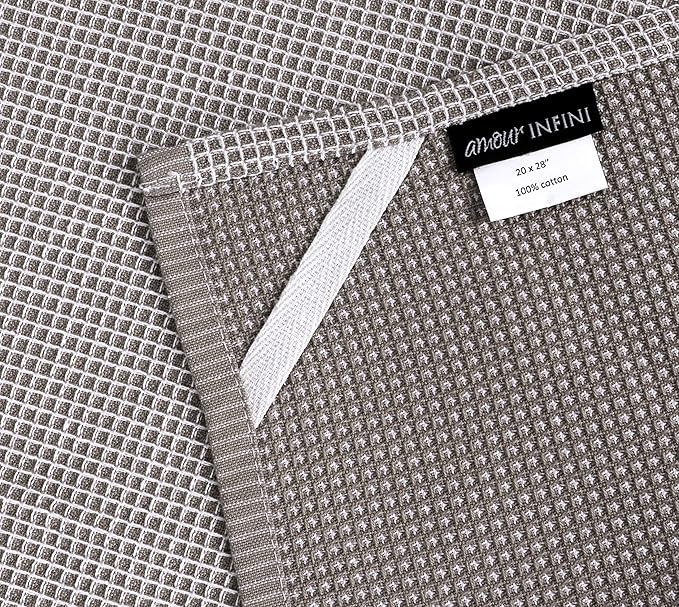 AMOUR INFINI Cotton Kitchen Towels - Set of 4 Highly Absorbent, Ultra Soft Waffle Weave Tea Towel with Hanging Loop - 20x28 Inch Quick Drying Dish Cloths for Cleaning (Beige)