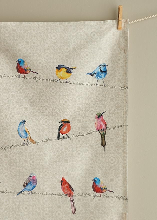 Maison d' Hermine Kitchen Towels Set of 2 100% Cotton 27.50" x 20" Reusable Cloth Tea Dish Towels Absorbent with Hanging Loop for Kitchen, Dining, Cocktail Parties Spring/Summer (Birdies on Wire)